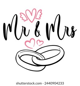 Lettering Mr. and Mrs. vector illustration on a white background