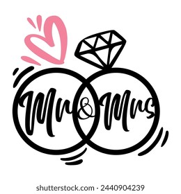 Lettering Mr. and Mrs. vector illustration on a white background