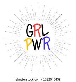 lettering with multicolored chopped letters in the grotesque style of the famous feminist slogan "girl power" (abbreviated version - "grl pwr").
