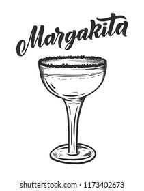 Lettering name of cocktail with glass. Template for card banner and poster for bar menu and restaurant. Vector illustration