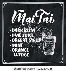 Lettering name of cocktail with glass. Template for card banner and poster for bar menu and restaurant. Vector illustration