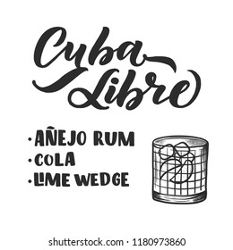 Lettering name of cocktail recipe. Template for card banner and poster for bar menu and restaurant. Vector illustration