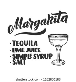 Lettering name of cocktail recipe. Template for card banner and poster for bar menu and restaurant. Vector illustration