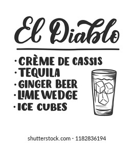 Lettering name of cocktail recipe. Template for card banner and poster for bar menu and restaurant. Vector illustration