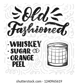 Lettering name of cocktail recipe. Template for card banner and poster for bar menu and restaurant. Vector illustration