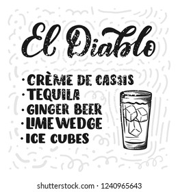 Lettering name of cocktail recipe. Template for card banner and poster for bar menu and restaurant. Vector illustration