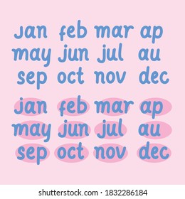 lettering name of month. Monthly planner.