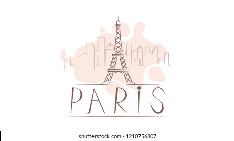 Lettering name of Paris. Flat colorful illustration. Template for travel, adventure, vacation. Concept for web banners and printed materials.