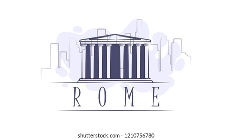 Lettering name of Rome. Flat colorful illustration. Template for travel, adventure, vacation. Concept for web banners and printed materials.