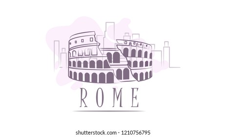 Lettering name of Rome. Flat colorful illustration. Template for travel, adventure, vacation. Concept for web banners and printed materials.