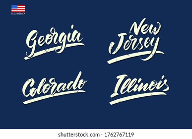 Lettering. names of the states of America. Vector illustration