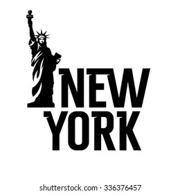 Lettering "New York" and Statue of Liberty. T shirt apparel fashion design