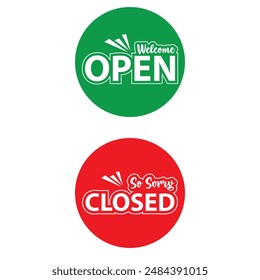 Lettering now open closed for door sign. Vector template on white background. Vector illustration . EPS 10