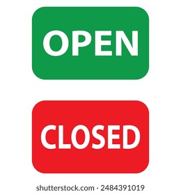 Lettering now open closed for door sign. Vector template on white background. Vector illustration . EPS 10