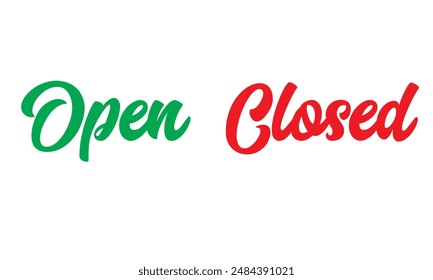 Lettering now open closed for door sign. Vector template on white background. Vector illustration . EPS 10