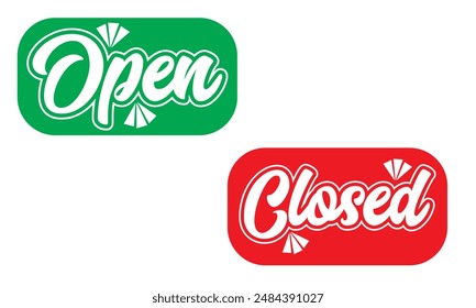 Lettering now open closed for door sign. Vector template on white background. Vector illustration . EPS 10