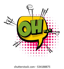 Lettering oh, emotion, charm, frustration, surprise. Comic text sound effects pop art style. Vector bubble icon speech phrase, cartoon font label, sounds illustration. Comics book balloon