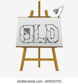 Lettering OLD with spider web. lyre easel hand drawn vector illustration