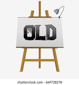 Lettering OLD with spider web. lyre easel hand drawn vector illustration