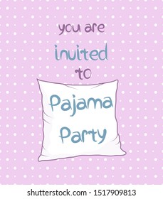 Lettering on pillow. Pajama party poster, banner, invitation. Party time