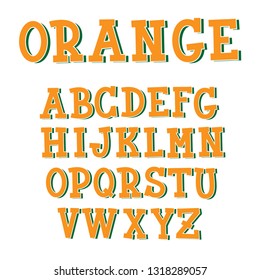 Lettering orange alphabet. Modern stylized bold font