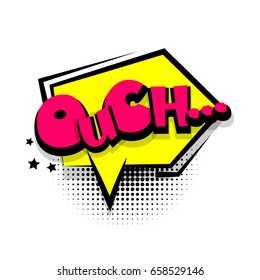 Lettering ouch, oops. Comics book balloon. Bubble icon speech phrase. Cartoon exclusive font label tag expression. Comic text sound effects. Sounds vector illustration. comic text, cartoon font