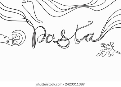Leer la línea continua de Pasta con especias de doodle.Línea de concepto de clipart vector aislada en bkgr blanco.Diseño de BandW para afiches, tarjetas, etiquetas, etiquetas, camisetas, web, impresión, timbre, tatuajes, etc.
