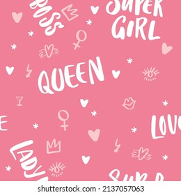 Lettering Pattern with hand-drawn elements and texts about women