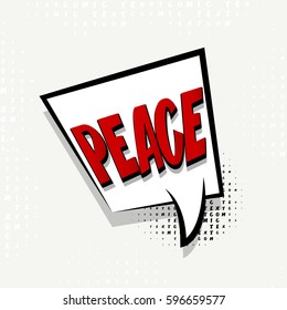 Lettering peace. Comics book balloon. Bubble icon speech phrase. Comic font template. Cartoon exclusive font label tag expression. Comic text sound effects. Sounds vector illustration.