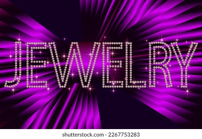 Lettering pearl beads jewerly. Luxury decor on purple  background. Woman Bijoux. Vector vintage illustration. Invitation, cart, shopping, gift certificate.