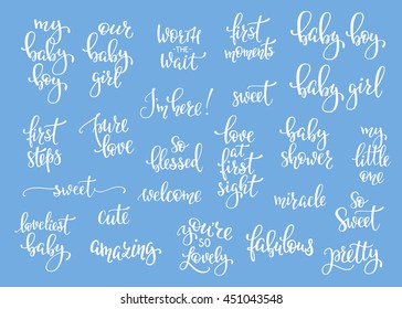 Lettering photography family overlay set. Motivational quote. Sweet cute inspiration typography. Calligraphy postcard poster photo graphic design element. Hand written sign. Baby photo album element