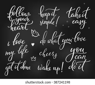Lettering photography overlay set. Motivational quote. Cute inspiration typography. Calligraphy postcard photo graphic design element. Hand written sign. Love story wedding agenda photo album decor
