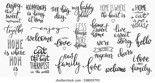 Lettering photography overlay set. Motivational quote. Sweet cute inspiration typography. Calligraphy photo graphic design element. Hand written sign. Love story wedding family album decoration.