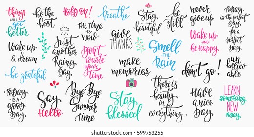 Lettering photography overlay set. Motivational quote. Sweet cute inspiration typography. Calligraphy photo graphic design element. Hand written sign. Love story wedding family album decoration.