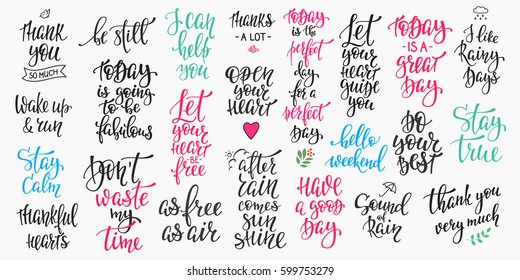 Romantic Lettering Set Calligraphy Postcard Poster Stock Vector ...