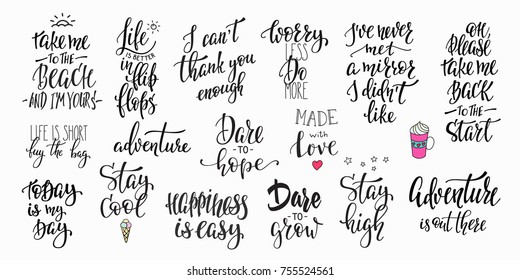 Lettering photography overlay set. Motivational quote. Sweet cute inspiration typography. Calligraphy photo graphic design element. Hand written sign. Love story wedding family album decoration.