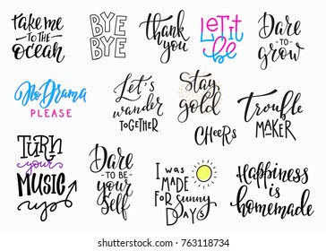 Lettering photography overlay set. Motivational quote. Sweet cute inspiration typography. Calligraphy photo graphic design element. Hand written sign. Love story wedding family album decoration.
