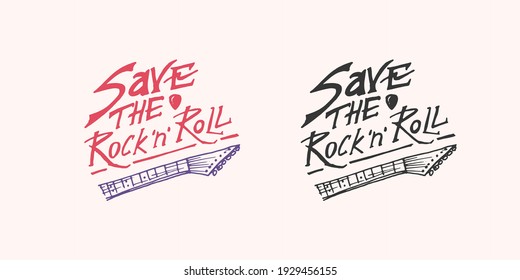 Lettering or phrase badge. Rock and Roll music logo. Heavy metal template for design t-shirt, night party and festival. Hand drawn Engraved vintage sketch.