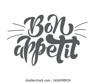 Lettering of phrase Bon appetit. Hand drawn typography poster. Inspirational vector typography. Vector calligraphy and plate illustration.