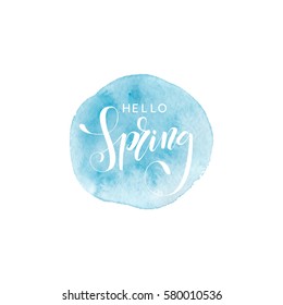 Lettering with phrase hello spring. Vector illustration.