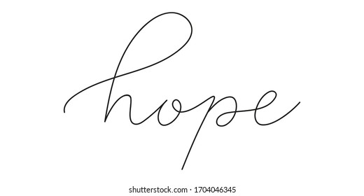 Lettering phrase Hope handwritten by one line. Black vector text isolated on white background. Outline style