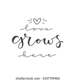 Lettering with phrase Love grows here. Vector illustration.