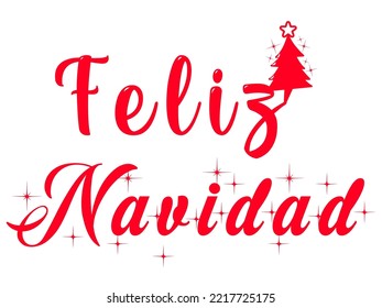 lettering of the phrase merry christmas on a white background, with a small christmas tree