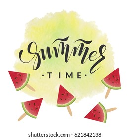 Lettering with phrase Summer time. Vector illustration.