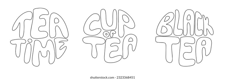Leer la frase Tiempo de té, taza de té, té negro. Ilustración vectorial de corte