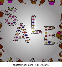 Lettering. Picture in white, black and brown colors. Seamless pattern. Summer sale banner design, special offer for online shopping. Vector illustration.