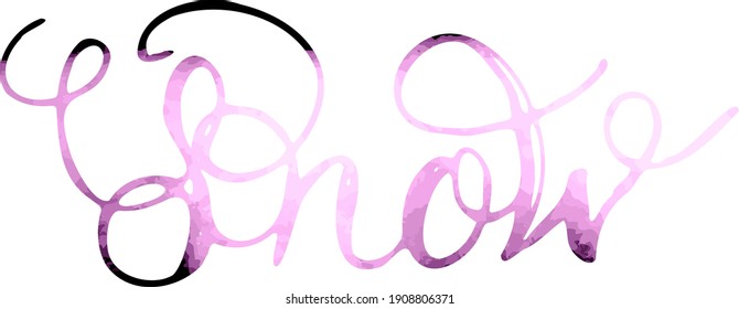 Lettering pink, purple word Snow isolated for logo