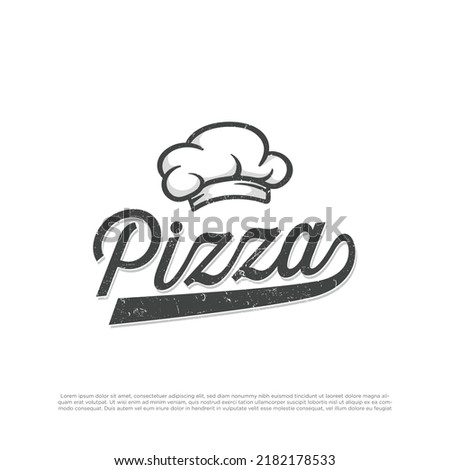 Lettering Pizza logo with cap chef. Illustartion vector graphic italian pizzeria of perfect for logo cafe, restaurant, fast food ect