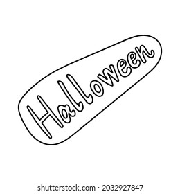 Lettering plate "Halloween" doodle art. Icon from the collection for the holiday Halloween. Hand drawing vector illustration with black line. Simple element.