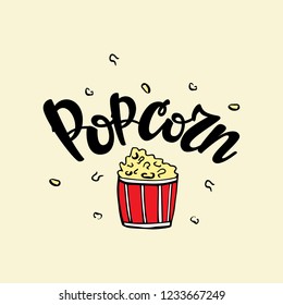 Lettering Popcorn. Vector illustration.